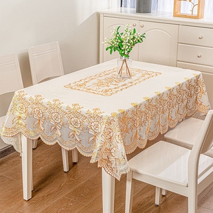 桌布免洗防水防油防烫长方形，轻奢高级感pvc餐桌台布烫金茶几桌垫