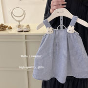 韩中小童女童吊带裙，夏季格子娃娃衫，宝宝小清新风可爱
