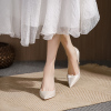 绸缎面高跟鞋女细跟新娘鞋，白色伴娘鞋，2023婚纱照年会旗袍婚鞋