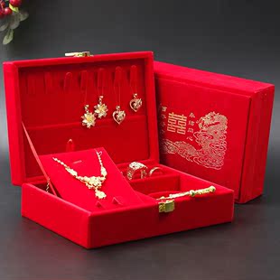 黄金首饰盒红绒龙凤手镯，四多件套装包装收纳盒，结婚庆新娘嫁妆