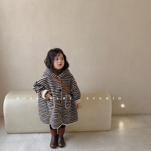 儿童棉服韩版冬季2023女童羊羔，毛连帽外套宝宝洋气中长款大衣