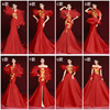 2023年中国风新娘红色羽毛礼服，演出服年会舞台，走秀长袖成人礼长裙