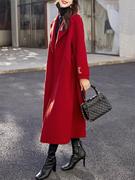 高级感双面羊绒大衣女长款2024秋冬季红色新年战袍羊毛呢外套