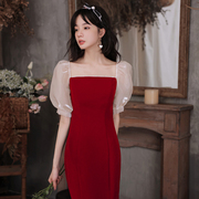 敬酒服新娘夏季日常平时可穿订婚连衣裙红色小个子礼服裙女回门服