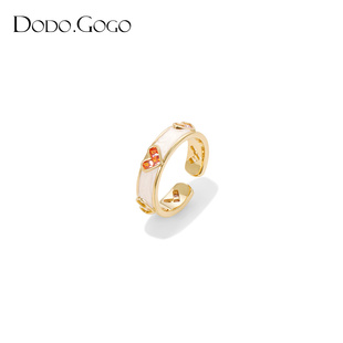 DODOGOGO珐琅爱心戒指女法式高级感可调节开口戒简约甜美食指指环