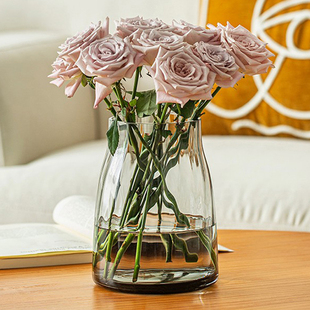 花瓶摆件客厅插花轻奢高级感干花餐桌玫瑰鲜花水培水养透明玻璃小