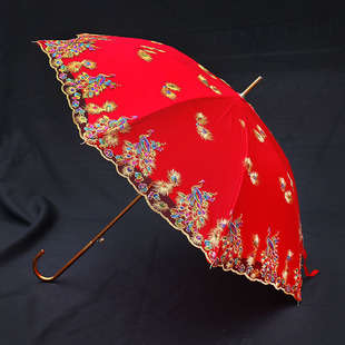 婚庆用品结婚雨伞新娘伞，婚礼用红色伞喜伞，出嫁蕾丝长柄婚伞新娘伞