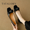 tatalory女鞋子法式小香风，拼色高跟鞋女春秋，蝴蝶结粗跟单鞋真皮
