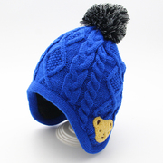冬季新儿童线帽男童针织小熊加绒加厚护耳帽中小童宝宝套头毛线帽