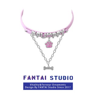 fantai粉色皮带项圈项链，女甜酷辣妹气质个性夸张小众，设计锁骨链