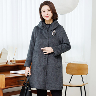 韩国冬季妈妈装毛呢外套宽松大码气质中年女装上衣堆堆领OUB6105
