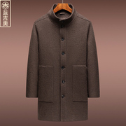 中青年男士纯羊毛呢子大衣中长款风衣，秋冬季立领尼大衣中国风外套