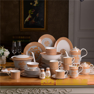 马拉车58头骨瓷餐具，欧式碗碟套装家用陶瓷器，套装碗筷碗盘碗结婚