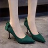 绿鞋女结婚绿色婚鞋新中式大码珍珠单鞋粗跟尖头秀禾新娘鞋软底防
