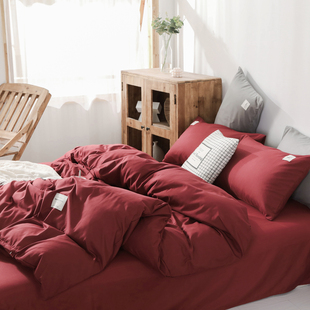 网红床上用品四件套1.8m纯色床单，被套单人1.5米床学生宿舍4三件套
