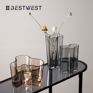 现代简约水培玻璃花瓶透明水养客厅卧室插花瓶法式设计师家装摆件