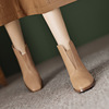 方头切尔西靴女2024春秋法式短靴，高跟加绒及踝靴粗跟女靴单靴