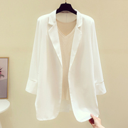 高级感白色西装外套女2022年设计感小众薄款七分袖雪纺空调衫