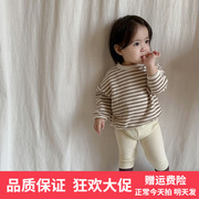 儿童套装春季韩版童装婴儿条纹T恤打底裤两件套春款宝宝衣服春装