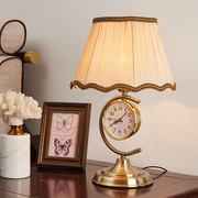 欧式台灯卧室床头灯创意，时尚带钟表静音暖光灯，家用客厅床头柜灯具