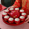 结婚庆敬茶杯中式订婚改口红色，新娘陪嫁托盘，茶壶功夫茶具套装礼盒
