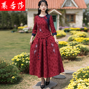 中式唐装改良七分袖旗袍上衣套装女夏中国风大码汉服棉麻绣花茶服