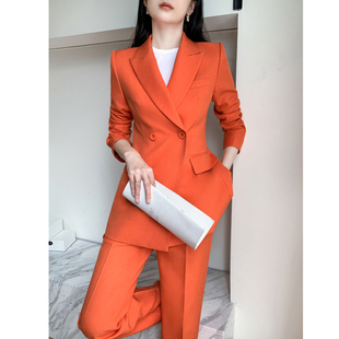 橙红色西装套装女2024春季职业装，时尚气质名媛，高级感休闲西服