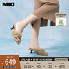 mio米奥夏季慵懒风纯色，中跟扭结绒布气质时髦一字，拖女时装凉鞋