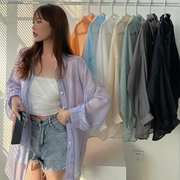 夏秋韩版女装长袖空调衣中长款衬衣薄款外穿雪纺衬衫翻领上衣开衫
