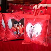 结婚抱枕定制照片婚房床上diy靠枕头新人婚庆红色款靠垫喜字一对