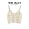 mmc2024夏季针织吊带衫，白色钩花镂空设计甜美修身上衣背心女