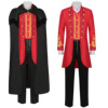 万圣节中世纪复古服装中长朋克，男款大衣大红舞台表演服婚庆主持服