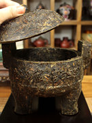中式普洱工艺茶鼎摆件创意茶雕办公室桌面酒柜装饰品商务开业