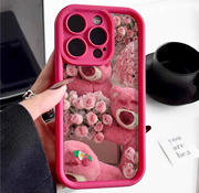 玫瑰草莓熊iphone15适用于苹果14手机壳15plus新女款iPhone13promax保护壳12/11promax高级感xsmax硅胶保护套
