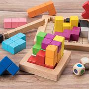 罗斯拼图积木方块拼板益智孩儿立体之谜早教，木制俄罗斯儿童玩具巧