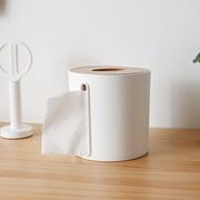 家用纸巾盒塑料卷纸筒竹盖卫生纸巾盒桌面可侧拉抽纸盒收纳卷纸盒