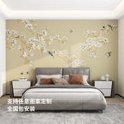 新中式无缝墙布卧室床头客厅墙纸沙发电视背景墙壁布定制花鸟壁画