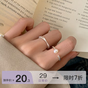 巷南925纯银珍珠戒指女款轻奢小众设计高级感食指戒素圈指环