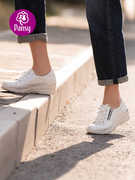pansy日本女鞋绑带厚底，坡跟白色单鞋透气运动休闲鞋春款耐磨防滑