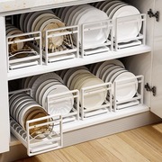 厨房碗碟收纳架免安装橱柜内置抽拉碗架抽屉式置物架，分隔碗盘拉篮