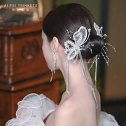 2022新娘头饰韩式超仙水晶发夹，耳环套装婚纱，礼服旅拍造型配饰