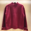 红色毛衣2023秋冬韩版宽松袖口，纽扣半高领本命年红色，毛衣女(毛衣女)潮