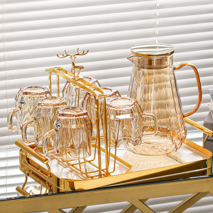 轻奢风水杯家用套装玻璃喝水带把杯子家庭客厅水具耐热茶杯待客用