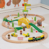 勒酷儿童木质滑行小火车轨道车玩具木制吊塔70片矿山套装益智拼装