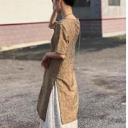 印度瑜伽服新中式棉麻大师，服短袖中长上衣打坐禅，修服开叉居士套装