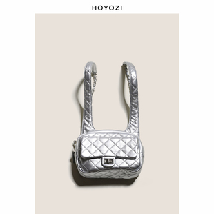 小优家包包hoyozi银色菱格双肩，包女2024时尚背包链条包包