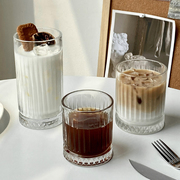 ins竖条纹冰美式咖啡杯，水杯玻璃杯子，牛奶早餐杯果汁饮料杯高颜值