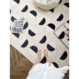 若奈MOONWALL奶油色黑白月亮地毯手工镶嵌立体工艺卧室客厅床边毯