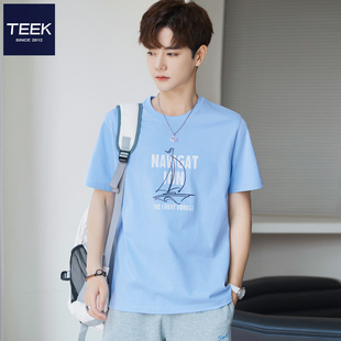 TEEK浅蓝色短袖男生T恤 夏季青少年学生高级感帅气半袖上衣服