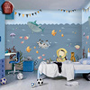 手绘卡通海底世界儿童，房背景墙幼儿园壁画，电视沙发卧室背景墙